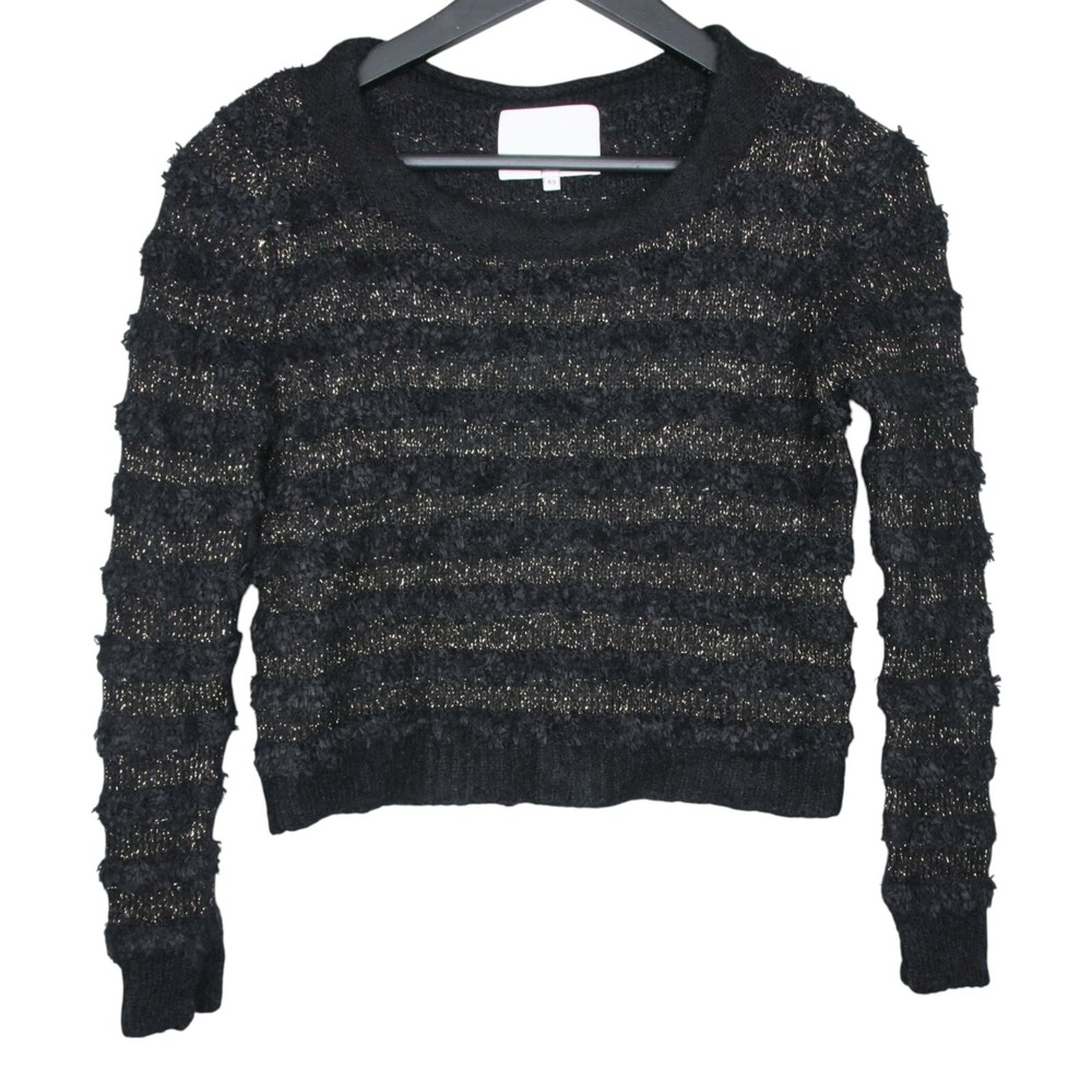 3.1 Phillip Lim Sweater Womens XS Black Metallic Gold Wool Mohair Blend Striped